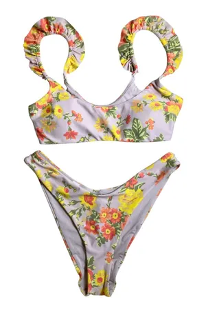 NWT Aerie Floral Printed Ruffle Scoop Bikini Top & Bikini Bottom Set Size M thumbnail 1