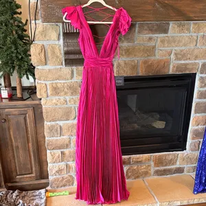Mac Duggal Pleated Ruffle Cap Sleeve Cut Out Lace Up Gown NWT thumbnail 2