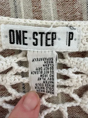 Vintage 90s Y2K One Step Up Ivory Open Knit Crochet Long Sleeve Crop Top OSFM thumbnail 6