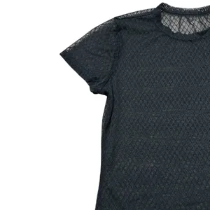 Womens Black Goth Sheer Mesh Top Short Sleeve Rave Festival Gothic Size Large thumbnail 3