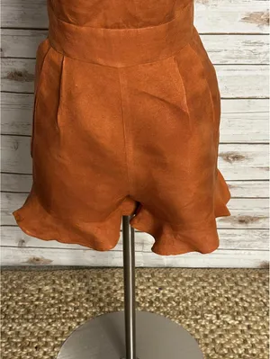 LOFT sleeveless ruffled hem romper Size 4 linen-blend rust coastal summer thumbnail 4