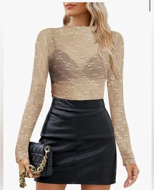 NEW Mesh Mock Neck Layering Long Sleeve Floral Lace See Through Blouse Top XL thumbnail 1