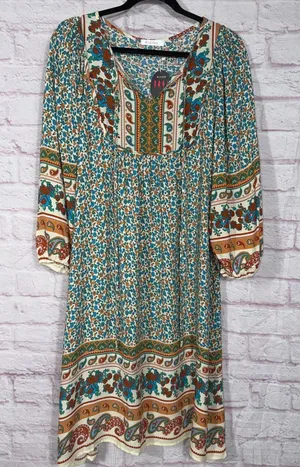 Bluetime Floral Boho Dress with 3/4 Sleeves Large NWT thumbnail 1