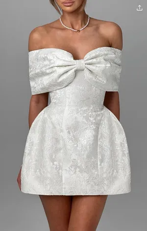 Babyboo Raquel mini dress White Off-Shoulder Bow Jacquard Mini Dress thumbnail 1