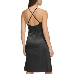 GUESS Lace-Trim Slip Dress Black Satin Midi Y2K Minimalist Wedding Guest‎ thumbnail 2