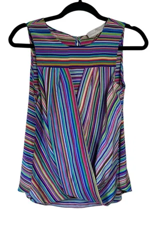 Amanda Uprichard Striped Silk‎ Made in USA Sleveless Blouse Colorful Size P/XS thumbnail 1