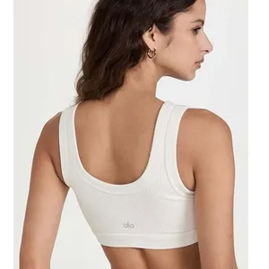 Alo Size Large Yoga Wellness Ribbed Bra White thumbnail 2
