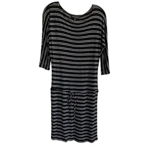 Michael Stars viscose drawstring tie waist dress black white stripes -‎ XS EUC thumbnail 2