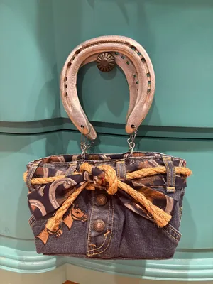 Handmade denim horseshoe bag western cowgirl horse unique blue novelty small thumbnail 1