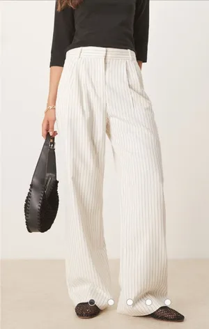 NWT Abercrombie & Fitch Ultra High Rise Wide Leg Pinstripe Pants White 22‎ Short thumbnail 1