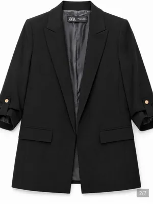 Zara Longline Blazer with Shoulder Pads Black Size Small thumbnail 2
