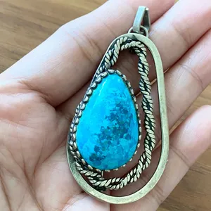 Unsigned Southwestern Sterling Silver Teardrop Turquoise Pendant Brooch thumbnail 2