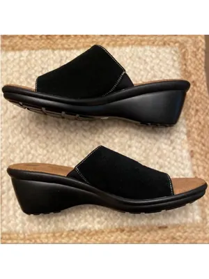 Naturalizer Women’s Natural Soul Black Hoover Suede Keyhole Slide Wedge Sandals Size 10 thumbnail 5
