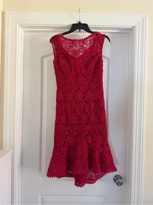Tracy Reese Red Floral Lace High-Low Dress thumbnail 3
