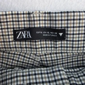 Zara Womens Houndstooth‎ Plaid High Waisted Flare Leg Trousers Brown Black XL thumbnail 2