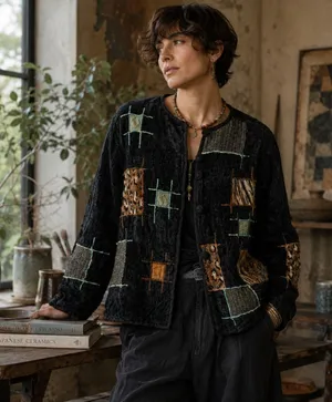 Alex Kin Vintage Patchwork‎ Animal Print Jacket Black Missy Large Art to Wear thumbnail 1