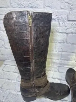UGG Women's 9.5 Esplanade Riding Boots Croco Java Brown Distressed Sheepskin thumbnail 6