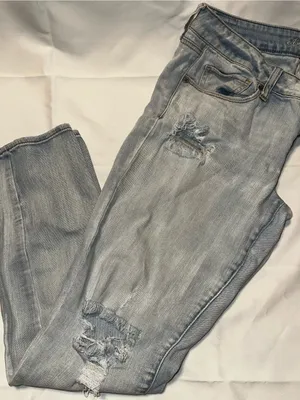 American Eagle Outfitters Light Blue Distressed Boyfriend Jeans thumbnail 1