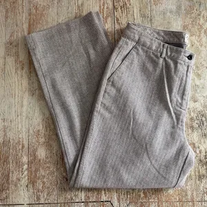 LL Bean Classic Fit Herringbone Pants Tan Womens 14 Flat Front Trousers Straight thumbnail 1