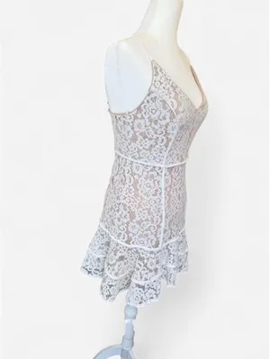 Lush White Lace Mini Dress Spaghetti Strap Ruffle Hem Size Small thumbnail 3