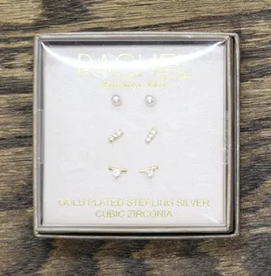 NWT Rachel Roy 3 Pack Formal Cubic Zirconia Stud Earrings Gold / Off White thumbnail 1