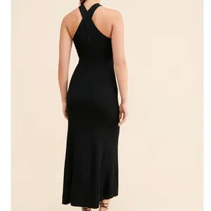 Line & Dot Dre Criss Cross Maxi Dress‎ Black Stretch Ribbed Knit Halter Small thumbnail 2