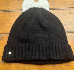 Kate Spade New York Beanie Hat Black Knit Bow‎ Detail Women's One Size thumbnail 1