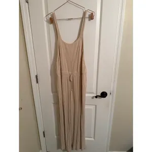 Free People‎ Jumpsuit Womens Medium FP Beach Beige Linen Blend Wide Leg Ribbed thumbnail 3