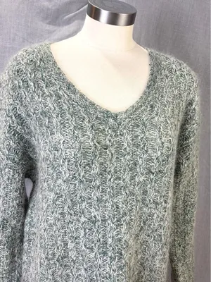 Vintage 90s All Points Green Marled Silk Blend Textured V Neck Sweater M thumbnail 1