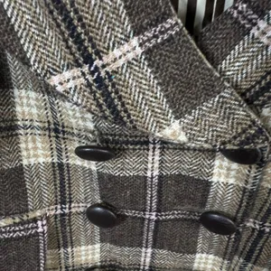 Forever Brown Plaid Wool Blend Cropped Short Sleeve Blazer Jacket Large Y2K thumbnail 3