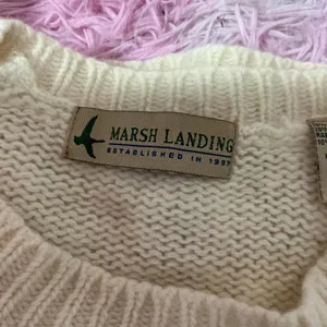 Marsh Landing Knit Sweater Crewneck Long‎ Sleeve Ivory Casual Lambswool thumbnail 3