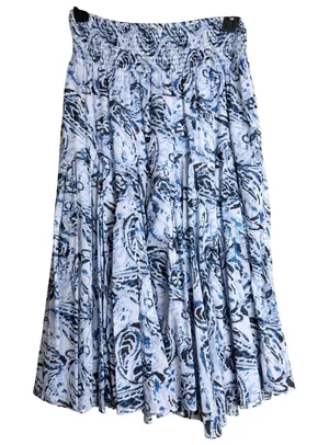 Cupio Skirt Medium Blue Peasant Boho Paisley Coastal Smocked Tiered 100%Cotton thumbnail 1