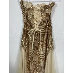 Angel Fashions Strapless Gold Sequin Beaded Long Gown Dress Women Size L thumbnail 7
