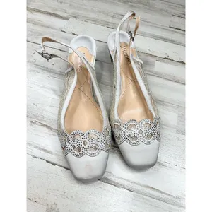 J Renee Silver Gray Lace Rhinestone Embellished Square Toe Slingback Heels 9.5 thumbnail 7