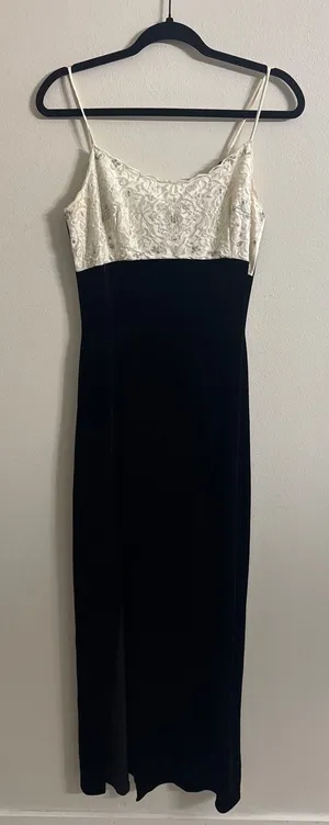 Vintage Jessica McClintock Gunne Sax Black‎ Velvet Ivory Sequin Dress Size 9/10 thumbnail 1