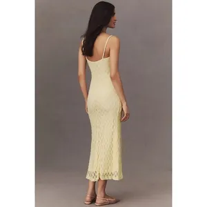 No Comment Yellow Mesh Lace Trim Y2K Bodycon Midi Dress‎ Size XL thumbnail 2