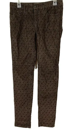 FREE PEOPLE‎ Brown Curdoroy Floral Skinny Pants 28 thumbnail 1