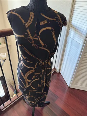 Lauren Ralph Lauren Black Midi Dress with Gold Chain Print thumbnail 3