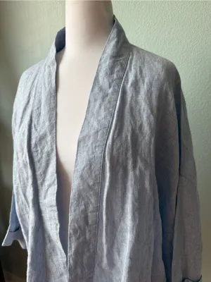 Andrea Jovine Women’s Blue Linen Kimono Cardigan Open Front Size Medium thumbnail 3
