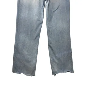 Zara High Rise Wide Leg Jeans Light Wash Blue Raw Hem Size 6 thumbnail 6