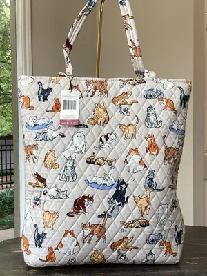 Vera Bradley A Cat’s Life Cream Quilted Large North South Tote thumbnail 1
