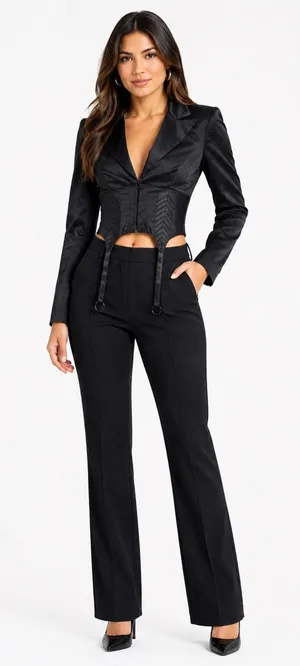 Naked Wardrobe Black Corset Blazer Crop Top Size Small thumbnail 1