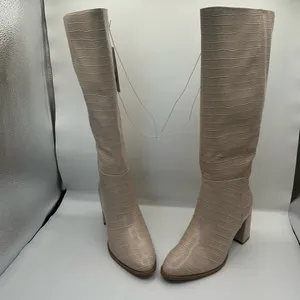 a new day Croc-Embossed Beige Over the Knee Boots thumbnail 3