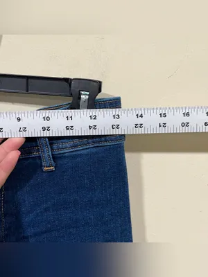 Zara marine wide jeans feature a dark indigo wash and a raw, cropped hem SZ6 EUC thumbnail 4