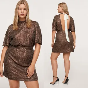 Nwot Mng Mango All Over Sequence Gold Tie Back Party Wear Dress Sz-16 thumbnail 2