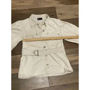 Zara Womens Beige Puff Sleeve Denim Jacket with Belt Size M thumbnail 6
