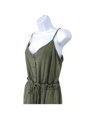 Splendid Minimalist Utility Safari Button-Front Jumpsuit Olive Green Size Medium thumbnail 4