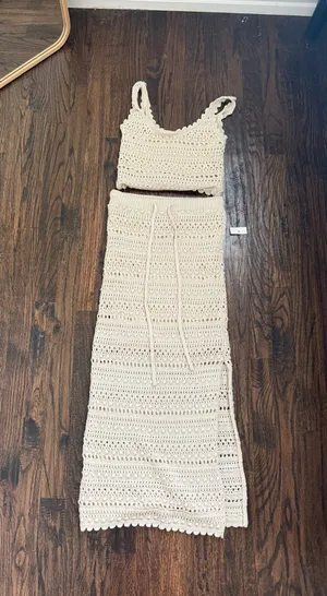 Cream Crotchet Maxi skirt and Top set thumbnail 2