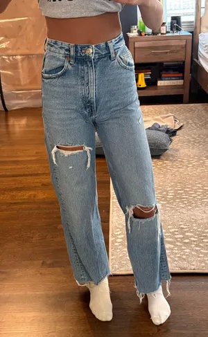 ZARA Ripped Straight-Leg Jeans thumbnail 1