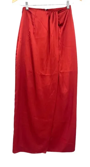 Asos Maxi Wrap Satin Skirt Sz 0 Rust Y2K Minimalist Formal Bias Sleek Modern thumbnail 1
